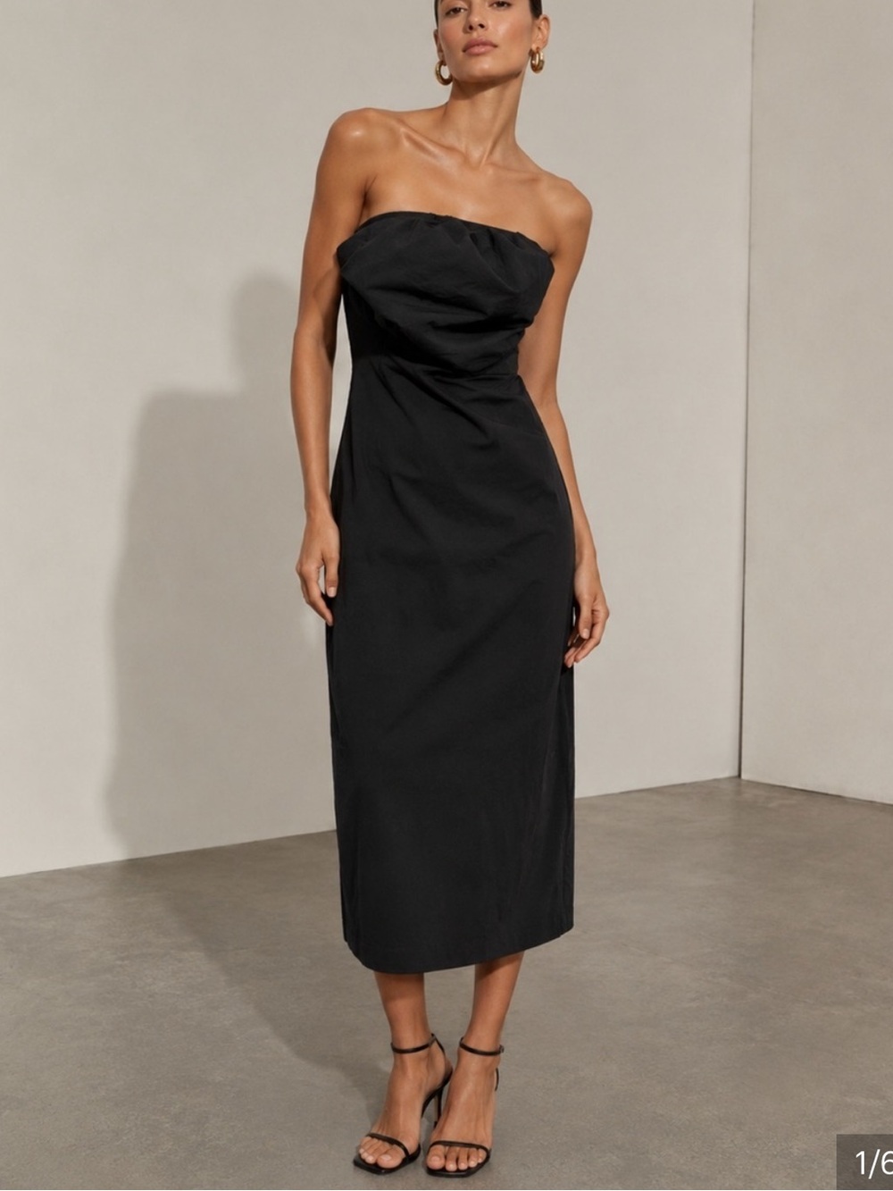 Zara Strapless Black Midi Dress with Subtle Draping | S